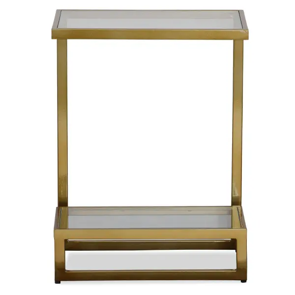 The Musing Accent Table Combines Functionality And Style. The Streamlined Iron Body Is Finished In Brushed Brass With Double Floating Glass, Perfect To Rest Your Favorite Book And A Beverage. Collection: Musing Finish: Brushed Brass Width: 18.00" Height: 24.25" Length: 12.00" Weight: 14.00 lb Material: Iron, Glass Country of Origin: India Safety Rating: Indoor Only