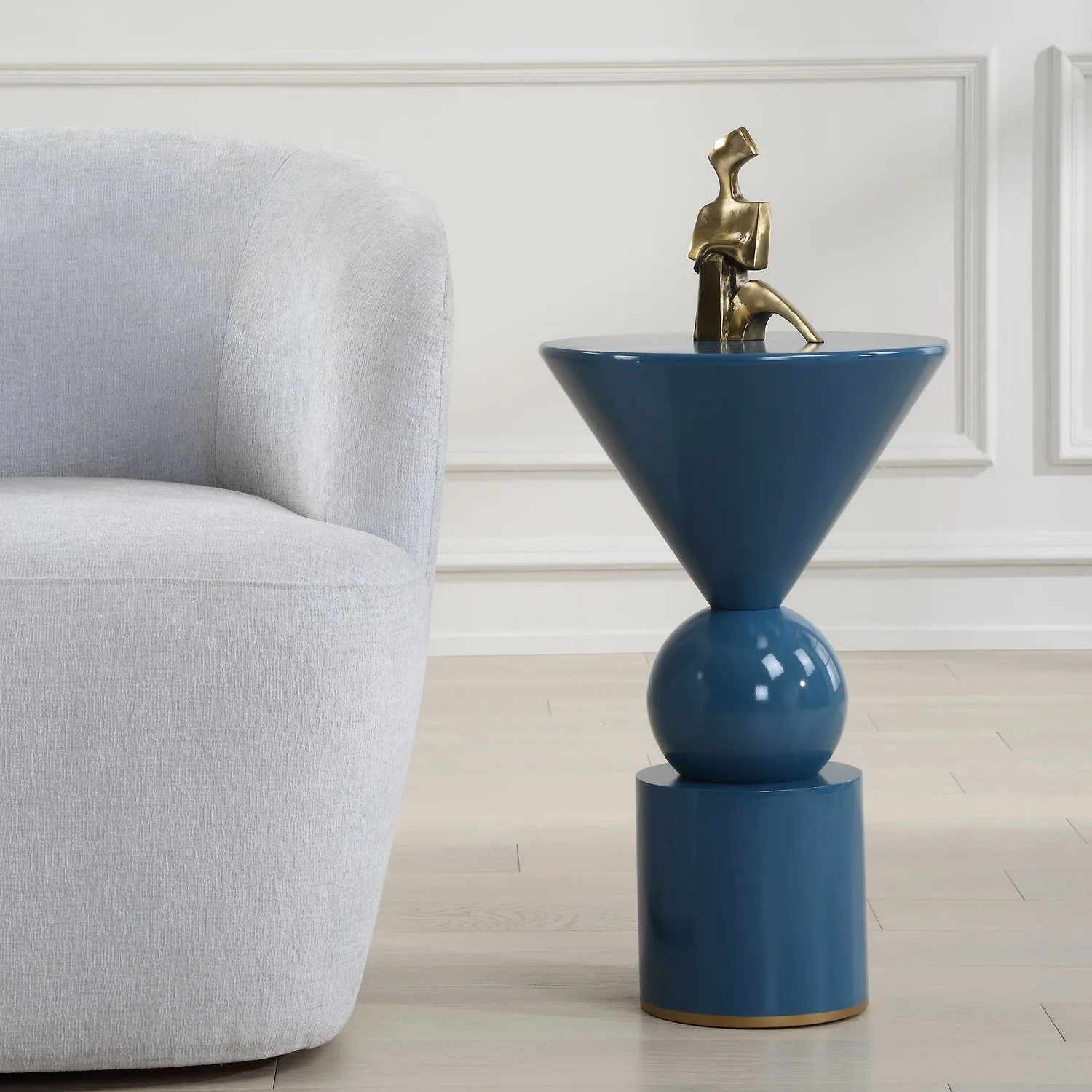 Trig Accent Table in Lustrous Blue