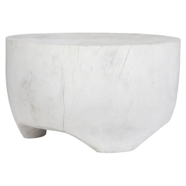 Hand Carved Suar Wood Is Scooped To Create Levitate Coffee Table. Finished In A Matte White Highlighting The Natural Textured Grain. Cracks And Variations In The Grain Are Natural To This Type Of Wood. Collection: Elevate Finish: Matte White Width: 23.50" Height: 13.50" Length: 23.50" Weight: 78.48 lb Material: Suar Country of Origin: Indonesia Safety Rating: Indoor Only
