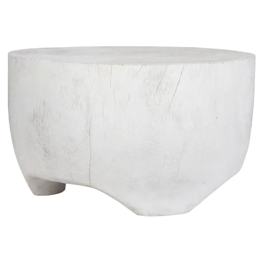 Elevate Hand-Carved Suar Wood Coffee Table in Matte White