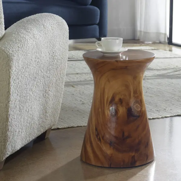 Crafted From A Solid Piece Of Suar Wood, The Swell Accent Table Is The Perfect Natural Accent Finished In Natural Honey. Cracks And Variations In The Grain Are Natural To This Type Of Wood. Collection: Swell Finish: Natural Honey Width: 13.00" Height: 18.00" Length: 13.00" Weight: 26.00 lb Material: Suar Wood Country of Origin: Indonesia Safety Rating: Indoor Only