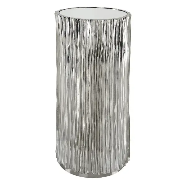 Waterfall Textures Make A Dramatic Statement In This Petite Drink Table. Finished In Polished Dark Nickel With A Mirrored Top. Collection: Echo Designer: Renee Wightman Finish: Polished Dark Nickel Width: 10.50" Height: 22.75" Length: 10.50" Weight: 18.00 lb Material: Resin, Iron, Mirror, Mdf Country of Origin: China Safety Rating: Indoor Only