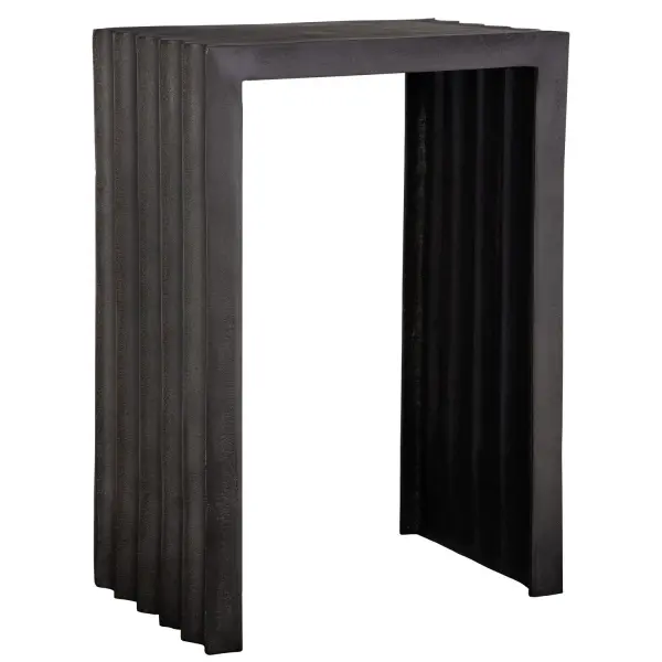 Make A Statement From Any Angle With The In The Groove Accent Table. Featuring Sculptural Sides In Textured Cast Aluminum Finished In Antique Nickel. Suitable For Outdoor Use. Collection: In The Groove Designer: Renee Wightman Finish: Antique Nickel Width: 16.00" Height: 23.00" Length: 10.00" Weight: 15.00 lb Material: Aluminum Country of Origin: India Safety Rating: Indoor/Outdoor