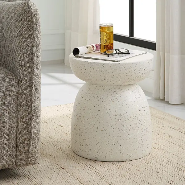 A Refreshing Accent Table Formed From Cast Resin With A Matte White Finish And Subtle Hints Of Earthy Terrazzo Specs. Collection: Inhale Designer: Matthew Williams Finish: Matte White Width: 15.75" Height: 17.75" Length: 15.75" Weight: 20.77 lb Material: Resin Country of Origin: China Safety Rating: Indoor Only