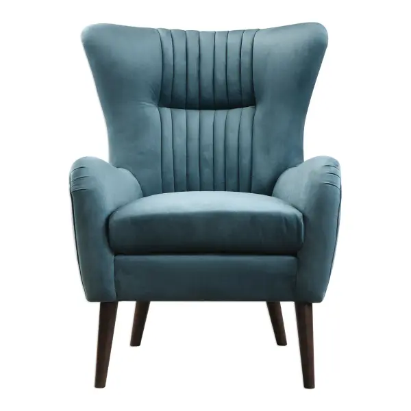 Add A Fresh Jewel Toned Touch To Your Space With This Mid-century Styled Accent Chair Featuring A Flare Black And Channel Tufted Accents. Its On-trend Teal Blue Polyester Velvet Is Finished With A Welt Trim, On Tapered Birch Legs Stained In A Rich Espresso. Collection: Dax Designer: Jim Parsons Finish: Black Width: 29.00" Height: 39.00" Length: 32.00" Weight: 44.00 lb Material: Birch Wood, Plywood, Foam Fabric Country of Origin: China Safety Rating: Indoor Only