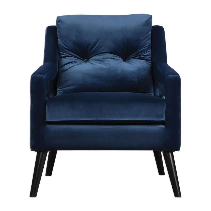 O'Brien Arm Chair in Blue Polyester Velvet with Antique Black Legs