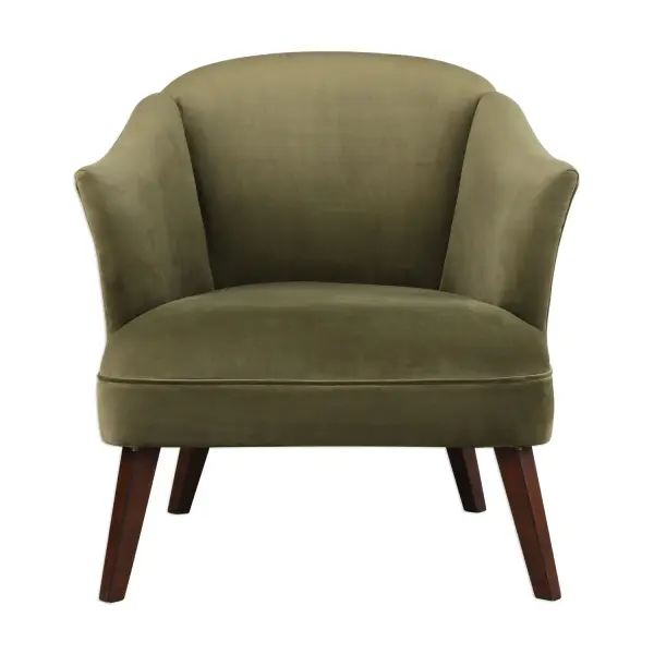 This Barrel Back Style Accent Chair Offers A Cozy Feel, Featuring A Soft Olive Toned Polyester Velvet, Finished With A Welt Trim And Tapered Birch Legs In Dark Walnut. Collection: Conroy Designer: Jim Parsons Finish: Olive Toned Width: 30.00" Height: 31.00" Length: 31.00" Weight: 32.00 lb Material: Birch Wood, Fabric, Foam, Plywood Country of Origin: China Safety Rating: Indoor Only