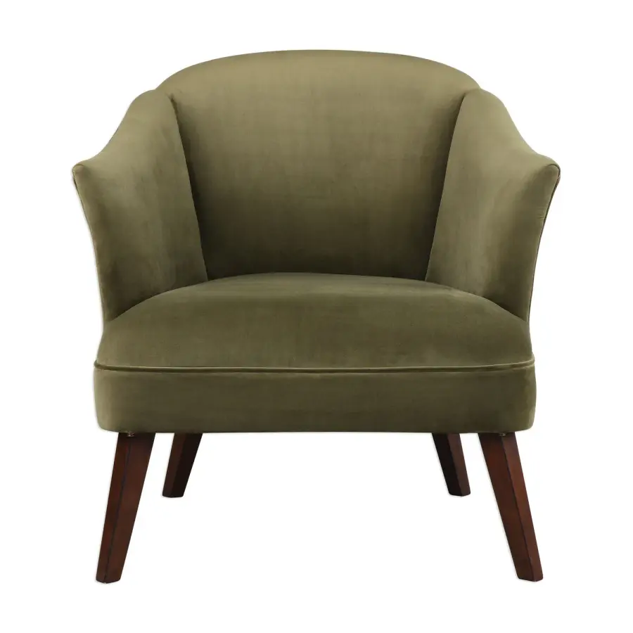 Conroy Barrel Back Accent Chair in Olive Toned Velvet