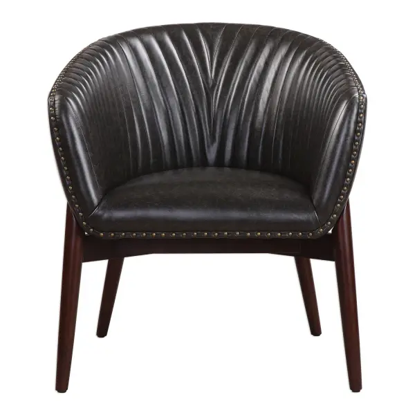 This High Style Design Features A Modernized Take On Scandinavian Style With "V" Shaped Channel-stitched Faux Leather, Distressed In A Casual Onyx With Contrasting Antiqued Brass Nail Head Trim. The Seat Rests In A Solid Oak Wood Frame Finished In A Smooth Walnut Stain. Collection: Anders Designer: Jim Parsons Finish: Antique Brass Width: 28.00" Height: 31.00" Length: 27.00" Weight: 31.00 lb Material: Fabric, Fabric, Oak Wood, Foam Country of Origin: Vietnam Safety Rating: Indoor Only