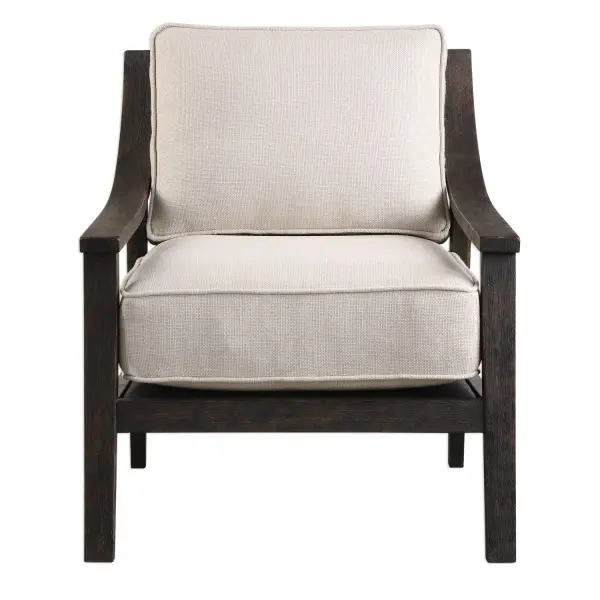 A Casual Combination With A Modern Take, This Open Back Accent Chair Features A Dramatically Curved Rustic Hardwood Frame With Exposed Grain Under A Rich Walnut Finish. Welt Trimmed Comfortable Box Cushions Are A Neutral Beige Linen Blended Fabric. Collection: Lyle Designer: Matthew Williams Finish: Walnut Width: 27.75" Height: 32.00" Length: 32.00" Weight: 67.00 lb Material: Solid Wood, Plywood, Fabric, Foam Country of Origin: China Safety Rating: Indoor Only