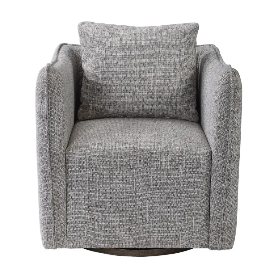 Corben Swivel Accent Chair in Woven Linen Blend with Weathered Gray Birch Base