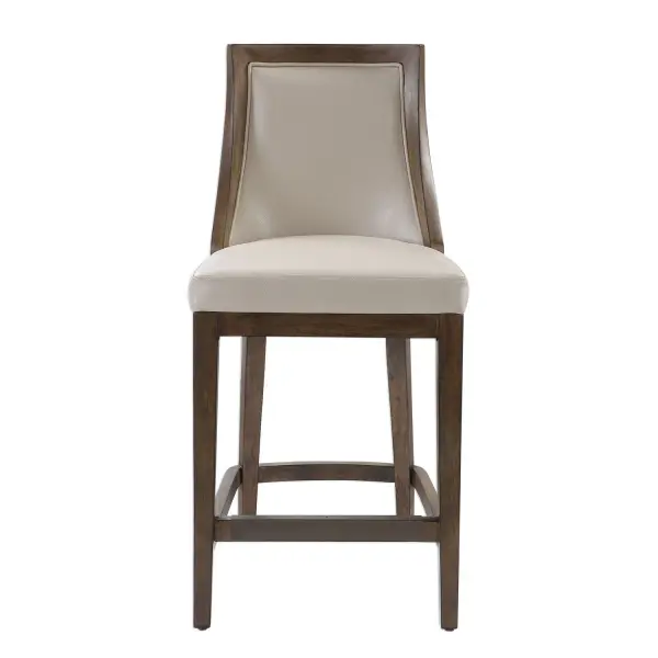 Transitional Versatility Is Embodied In This Classic Counter Stool, Tailored In A Faux Pebbled Leather In Cappuccino, With A Contrasting Smooth Walnut Finished Solid Wood Frame. Antique Bronze Finished Metal Kick Plate. Collection: Purcell Designer: Jim Parsons Finish: Smooth Walnut Width: 19.00" Height: 40.00" Length: 22.00" Weight: 25.50 lb Material: Rubber Wood, Plywood, Foam, Fabric Country of Origin: Vietnam Safety Rating: Indoor Only