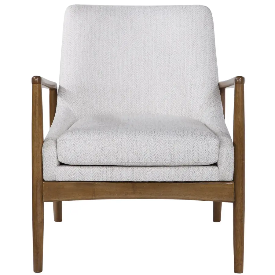 Bev Accent Chair in Honey Solid Wood with Taupe Chevron Fabric