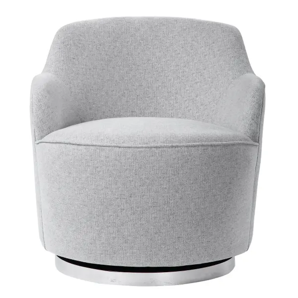 Casual Accent Chair Tailored In A Woven Linen Blend Fabric In Natural Stone Hues. Rests On A Stainless Steel Swivel Base, Finished In Polished Nickel. Collection: Hobart Designer: Jim Parsons Finish: Polished Nickel Width: 28.00" Height: 30.00" Length: 28.00" Weight: 44.20 lb Material: Plywood, Stainless Steel, Fabric, Foam Country of Origin: China Safety Rating: Indoor Only