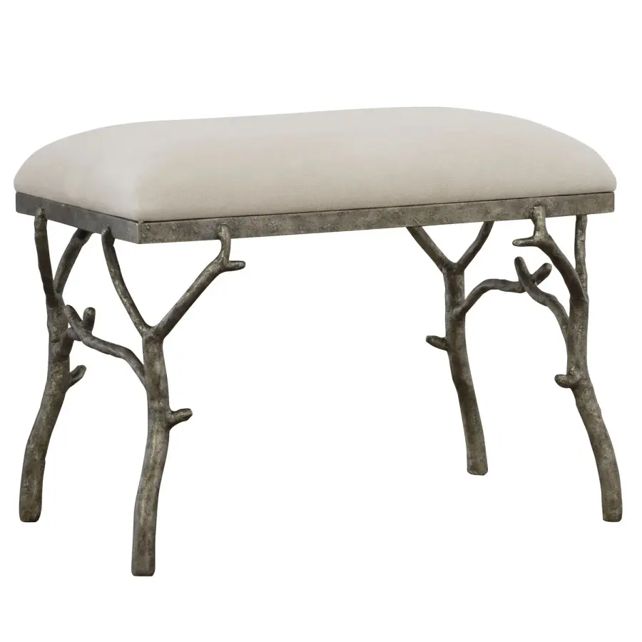 Lismore Molded Branch Accent Bench in Antique Silver