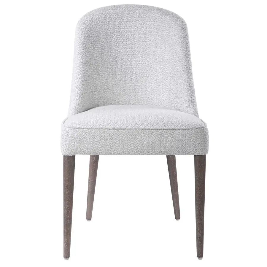 Brie Armless Dining Chairs, Set of 2 in Off-White Fabric with Light Walnut Legs