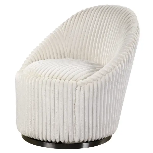 A Blend Of Contemporary And Feminine Styles, This Chair Is Upholstered In A Luxurious Fluted Ivory Chenille Fabric And Is Accented By A Stainless Steel Swivel Base Finished In Brushed Black Nickel. Collection: Crue Designer: Matthew Williams Finish: Stainless Steel Width: 29.00" Height: 32.00" Length: 31.00" Weight: 35.00 lb Material: Plywood, Hardwood, Fabric, Foam, Stainless Steel, Hardware Country of Origin: China Safety Rating: Indoor Only