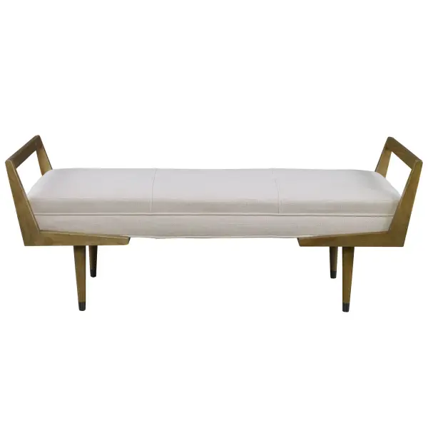 Waylon Bench in Oak Finish with Woven Beige Fabric Seat