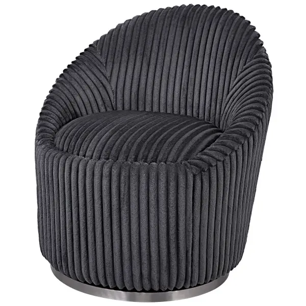 A Contemporary Accent With A Modern Edge, This Chair Is Upholstered In A Luxurious Fluted Gunmetal Chenille Fabric And Is Accented By A Stainless Steel Swivel Base Finished In Brushed Nickel. Collection: Crue Designer: Matthew Williams Finish: Gunmetal Width: 29.20" Height: 32.00" Length: 31.00" Weight: 35.00 lb Material: Plywood, Hardwood, Fabric, Foam, Stainless Steel, Hardware Country of Origin: China Safety Rating: Indoor Only