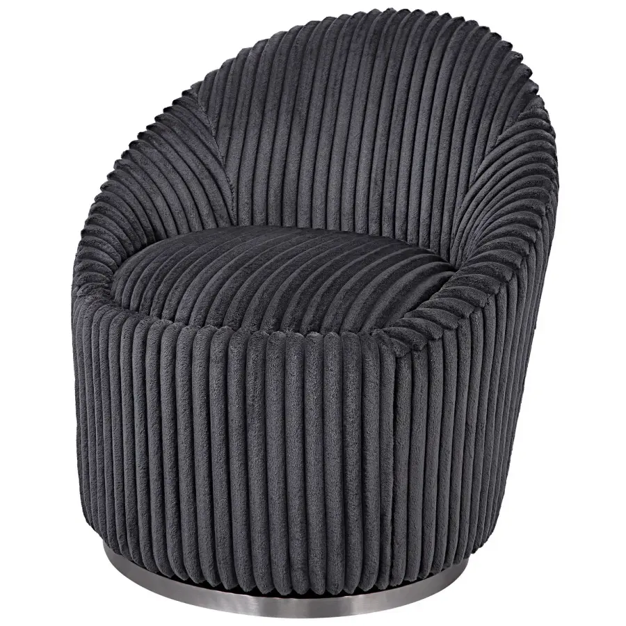 Crue Swivel Accent Chair in Gunmetal Chenille