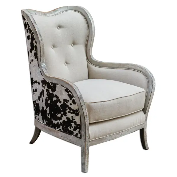 Curvy, Exposed Wood Frame Is Solid Mahogany Hardwood In An Aged, Bone-white Finish, Separating The Dark Chocolate And Milky White Velvet Outer Surround From The Soft, Neutral Polyester Box Cushion And Tufted Inside Back. Collection: Chalina Designer: Matthew Williams Finish: Aged, Bone-white Width: 33.00" Height: 42.00" Length: 32.00" Weight: 50.60 lb Extension from Wall: 32.00" Material: Mahogany Wood With Foam And Fabric Country of Origin: Indonesia Safety Rating: Indoor Only