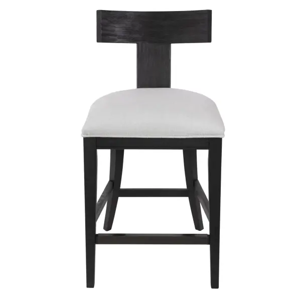 This Modern Take On A Klismos Design Features A Curved Rubber Wood Frame That Has Been Wire Brushed And Rubbed In A Charcoal Black Stain, Paired With A Stone White Slubbed Performance Fabric Cushion. Collection: Idris Designer: Matthew Williams Finish: Rubber Wood Width: 20.00" Height: 38.00" Length: 22.50" Weight: 26.52 lb Material: Rubber Wood, Bent Wood, Plywood, Foam, Fabric Country of Origin: Vietnam Safety Rating: Indoor Only