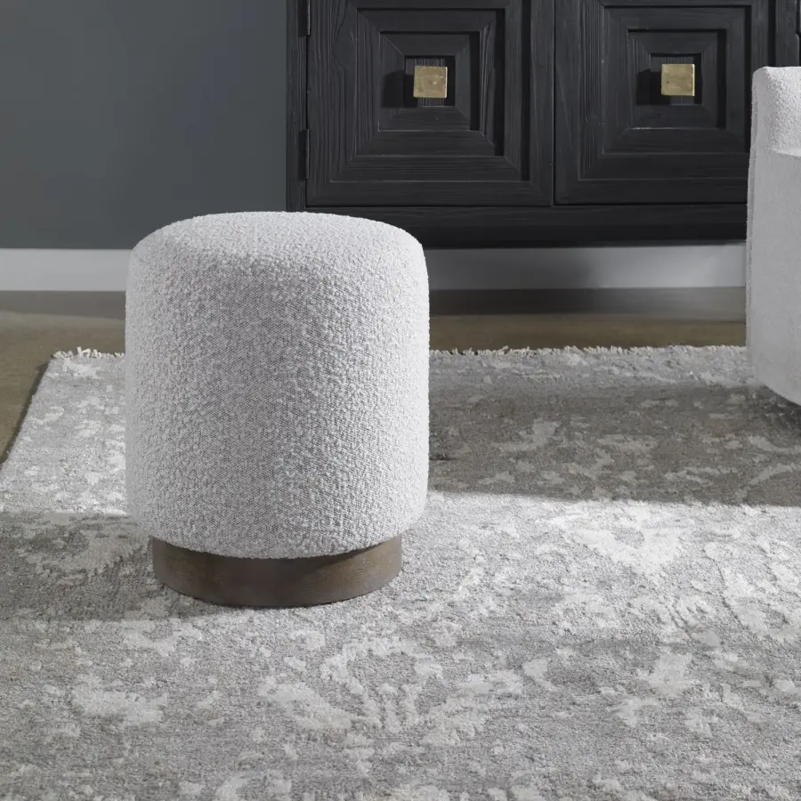 Avila Ottoman in Light Gray Boucle with Walnut Oak Base