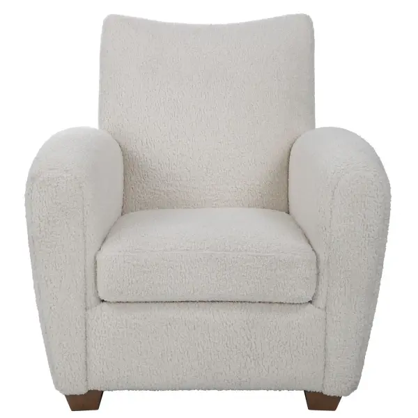 With Its Curved Track Arms And Supportive Back, This Cozy Accent Chair Is The Perfect Balance Of Comfort And Style. Fully Upholstered In A Soft Off White Faux Shearling And Accented By Walnut Stained Wooden Feet. Collection: Teddy Designer: Matthew Williams Finish: White Width: 32.00" Height: 35.50" Length: 34.50" Weight: 44.20 lb Material: Rubber Wood, Plywood, Fabric, Foam, Hardware Country of Origin: China Safety Rating: Indoor Only