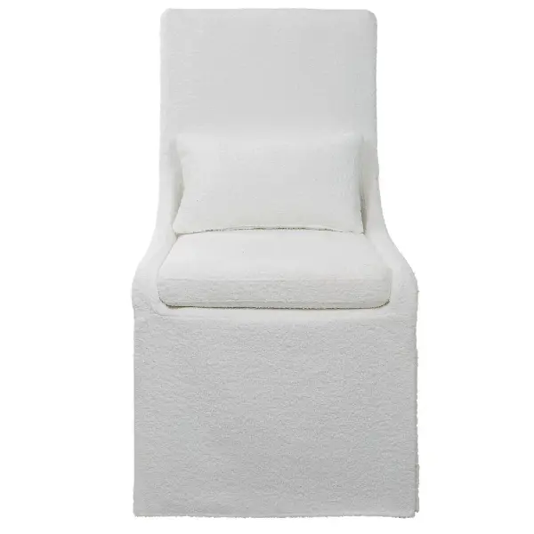 Simplistic In Form, This Sophisticated Armless Chair Features A Heavily Textured Polyester Slipcover In Crisp White With A Plush Cushion Seat And Kidney Pillow For Extra Comfort. Has Added Performance Treatment To Resist Soiling And Stains. Collection: Coley Designer: Matthew Williams Finish: White Width: 23.00" Height: 39.50" Length: 25.00" Weight: 20.70 lb Material: Rubber Wood, Fabric, Plywood, Foam, Hardware Country of Origin: China Safety Rating: Indoor Only
