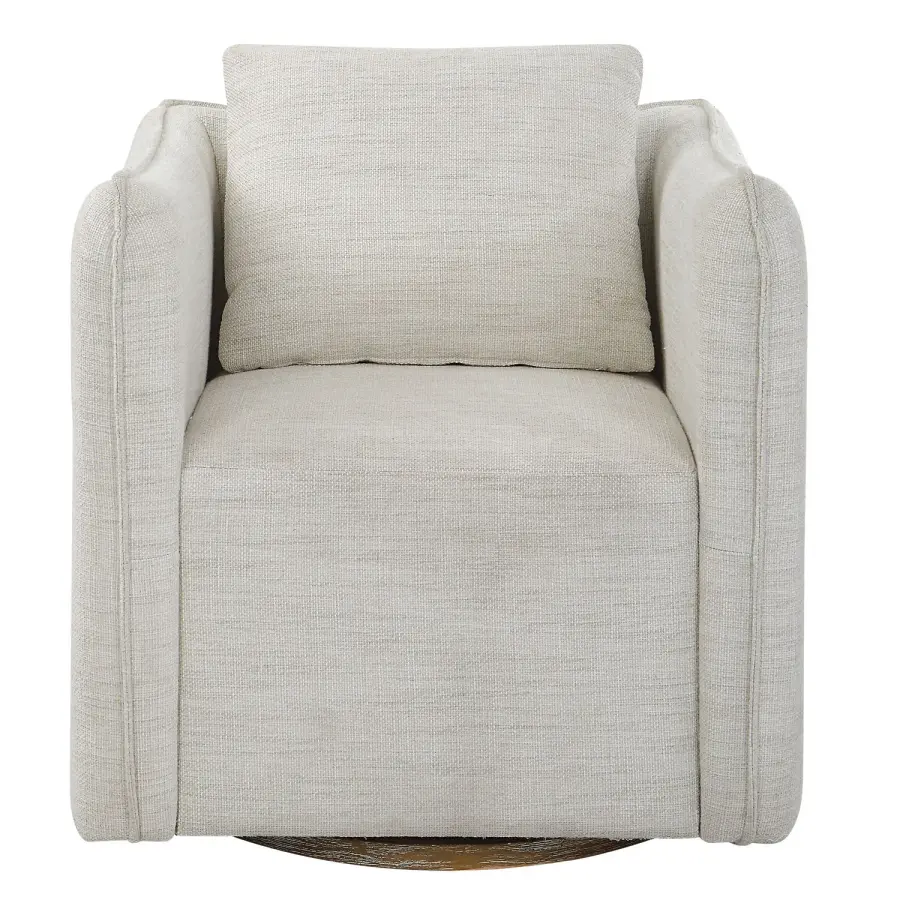 Corben Armless Swivel Chair in Off-White Woven Linen