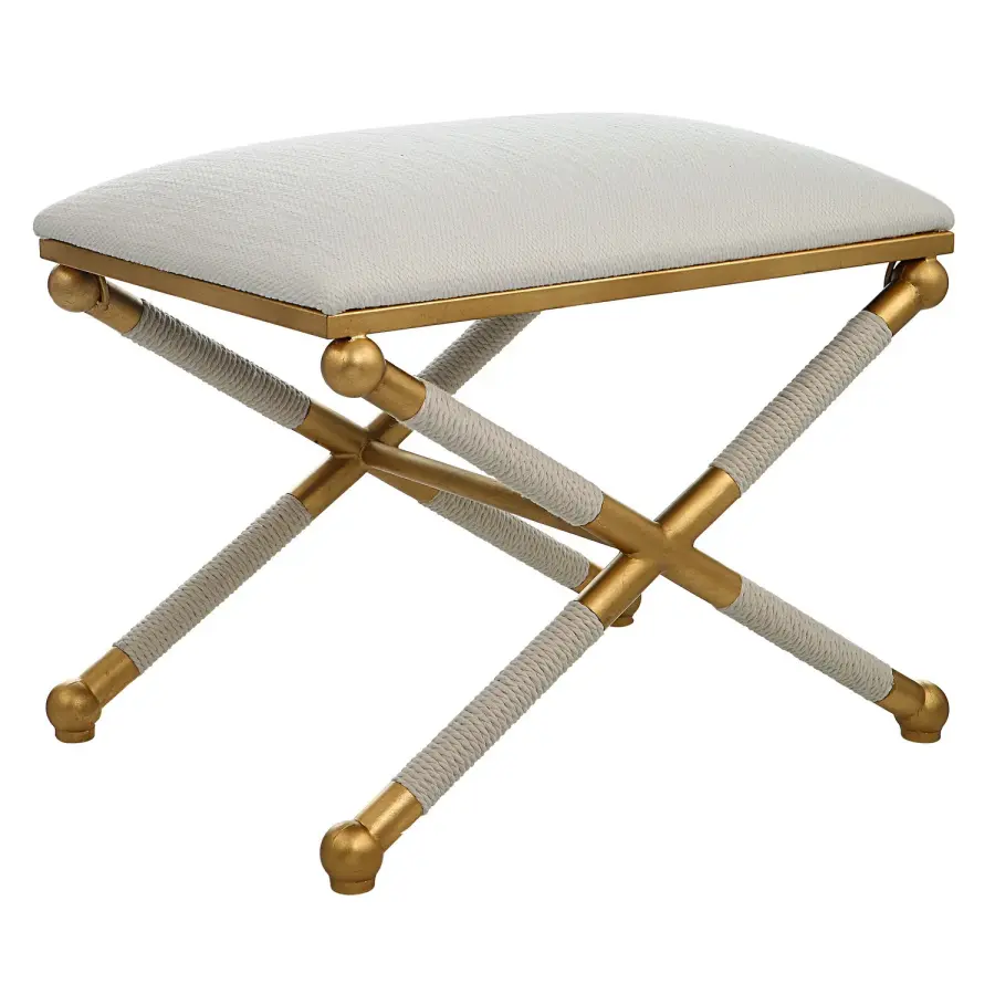 Uttermost Socialite Small Bench in Gold Leaf with White Rope Detail