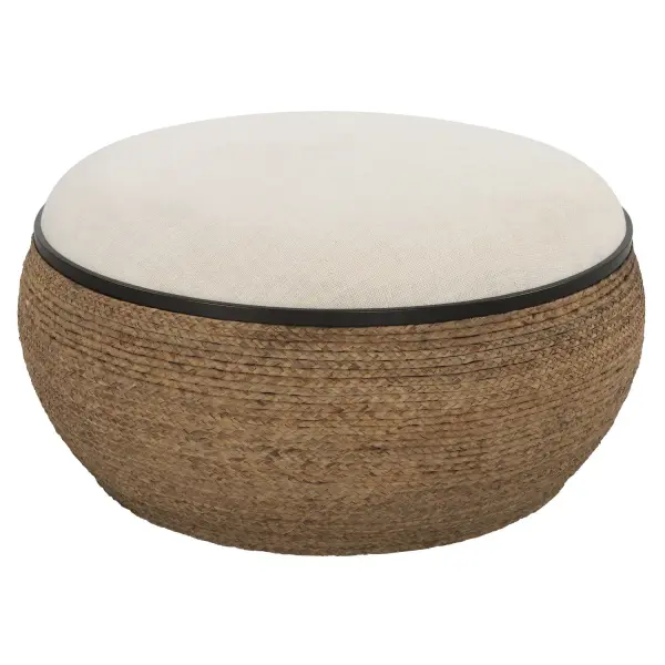 A Unique Blend Of Casual And Coastal Styles, This Ottoman Is A Versatile Storage Piece With A Removable Lid. Can Be Used As Seating, A Footrest, Or Cocktail Table. The Round Base Is Wrapped In Natural Braided Straw With Matte Black Iron Details And A Plush Upholstered Seat In Light Beige Performance Fabric. Collection: Island Designer: Grace Feyock Finish: Matte Black Width: 36.00" Height: 18.13" Length: 36.00" Weight: 49.00 lb Material: Mdf, Straw, Iron, Fir, Foam, Linen, Dacron Country of Origin: China Safety Rating: Indoor Only