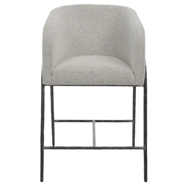 Inspired By Scandinavian Designs, This Barrel Back Counter Stool Showcases A Chiseled Iron Frame In A Natural Aged Black Iron Finish. A Casual Ivory And Warm Gray Boucle Performance Fabric Accents This Modern Look. Collection: Jacobsen Designer: REVELATION DESIGN Finish: Aged Black Iron Width: 23.00" Height: 38.50" Length: 23.00" Weight: 48.40 lb Material: Steel, Foam, Fabric, Plywood Country of Origin: China Safety Rating: Indoor Only