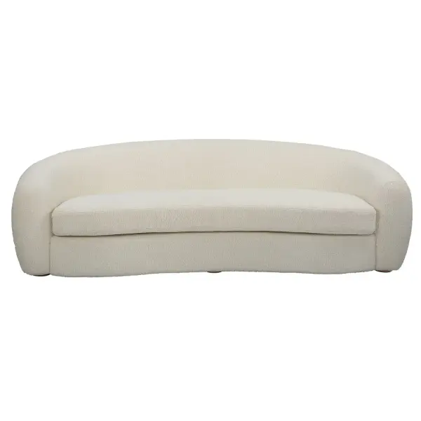 The Capra Sofa Draws Inspiration From Old Hollywood Glamour And The Art Deco Movement With A Contemporary Twist. The Curved Silhouette Maximizes Style And Comfort With Luxe Off White Faux Shearling. Rounded Bun Feet Are Finished In Natural Oak. Collection: Capra Finish: Natural Oak Width: 90.00" Height: 27.00" Length: 38.00" Weight: 121.55 lb Material: Fabric, Foam, Plywood, Oak Country of Origin: Vietnam Safety Rating: Indoor Only