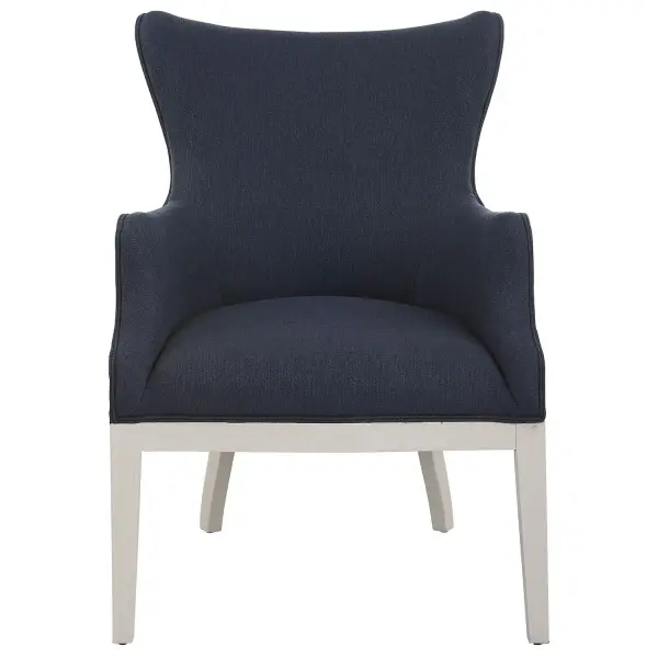 Tightly Tailored In A Woven Regatta Blue Fabric With A Special Finish That Resists Soiling And Stains, And Enhanced By The Contrast Of A Refined Deconstructed Look. The Solid Wood Frame Is Finished In A Clean White With Wire Brushed Details. Collection: Gordonston Finish: Solid Wood Width: 27.00" Height: 39.50" Length: 31.00" Weight: 35.00 lb Material: Rubber Wood, Plywood, Plyfoam, Fabric Country of Origin: China Safety Rating: Indoor Only