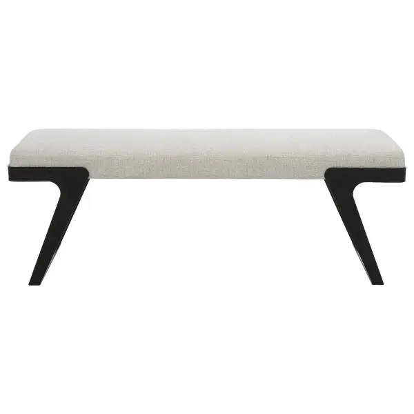 The Modern Hover Bench Is Streamlined With An Aged Black Curved Iron Base And Cushioned Seat. Upholstered In An Ivory Chenille Boucle Performance Fabric. Collection: Hover Designer: Matthew Williams Finish: Aged Black Width: 53.00" Height: 19.00" Length: 16.00" Weight: 39.78 lb Material: Iron, Mdf, Foam, Fabric Country of Origin: Cambodia Safety Rating: Indoor Only