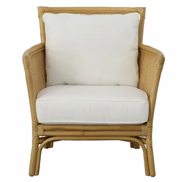 Relax And Recline Into Coastal Living With The Pacific Accent Chair. Crafted From Natural Woven Rattan With Plush Cushions Tailored In A Durable White Polyester Performance Fabric. Collection: Pacific Designer: Osvaldo Mendoza Finish: Natural Width: 29.00" Height: 33.00" Length: 28.00" Weight: 19.20 lb Material: Rattan With Foam And Fabric Country of Origin: Indonesia Safety Rating: Indoor Only