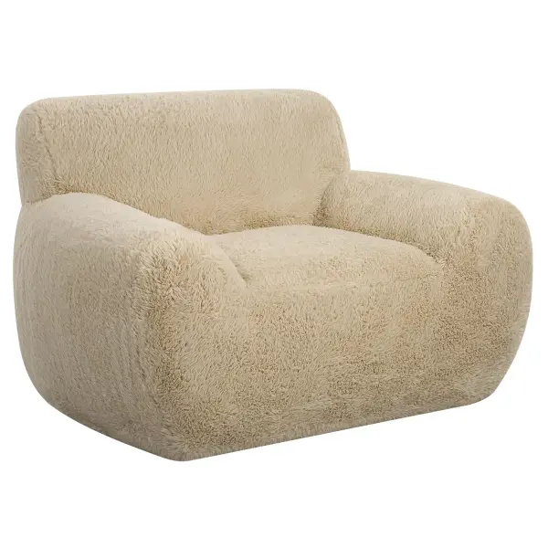 The Definition Of A Cozy Place To Rest, The Caramel Toned Long-haired Faux Sheepskin Creates Rich Textural Depth Evoking Relaxed Luxury, With Bold Rounded Forms Adding Natural Comfort. Collection: Abide Finish: Caramel Width: 50.00" Height: 31.00" Length: 42.00" Weight: 74.80 lb Material: Fabric, Foam, Plywood, Oak Country of Origin: Vietnam Safety Rating: Indoor Only