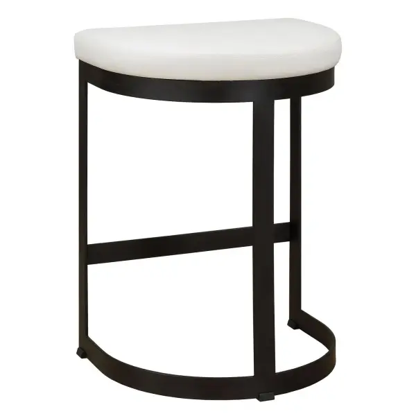 Simplistic But Sturdy, This Statement Counter Stool Features A Thick Hand Forged Iron Base Finished In Matte Black. Plush Seat Is Tailored In A White Pebbled Faux Leather. Collection: Ivanna Designer: Matthew Williams Finish: Forged Iron Width: 18.00" Height: 26.00" Length: 14.50" Weight: 20.77 lb Material: Metal, Mdf, Pu Leather Country of Origin: Cambodia Safety Rating: Indoor Only