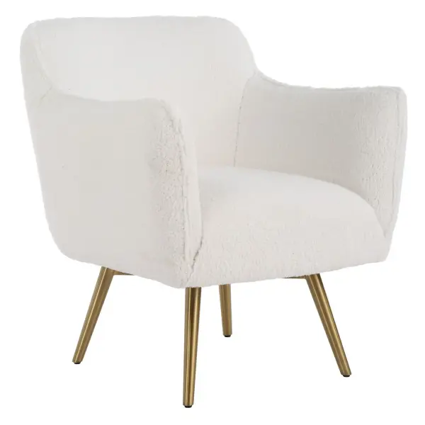 Nestle Into The Surrounding Comfort Of The Oasis Swivel Chair. Gently Sloped Curves Are Accentuated With A Welt Trim Of An Ultra Plush White Faux Sheepskin Fabric. Complete With A Swivel Return Atop Tapered Stainless Steel Legs Plated In Brushed Brass. Collection: Oasis Designer: Matthew Williams Finish: Brushed Brass Width: 29.50" Height: 32.00" Length: 33.50" Weight: 48.62 lb Material: Stainless Steel, Hardwood, Plywood, Fabric, Foam, Hardware Country of Origin: China Safety Rating: Indoor Only