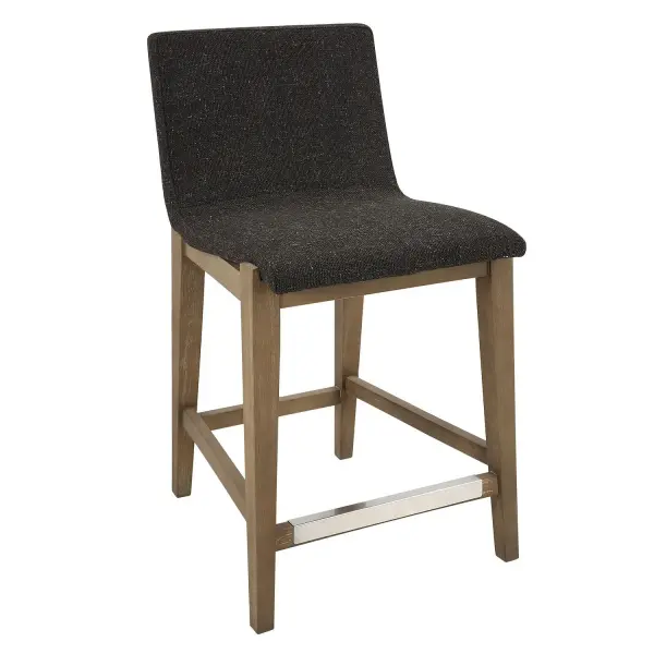 Gently Sloped Padded Seat In A Casual Charcoal Brown Polyester Fabric Rests Within A Solid Birch Wood Frame Finished In Light Walnut, With A Brushed Nickel Metal Kick Plate. Collection: Klemens Designer: Matthew Williams Finish: Brushed Nickel Width: 20.00" Height: 38.50" Length: 23.00" Weight: 24.31 lb Material: Rubber Wood, Plywood, Fabric, Foam, Hardware Country of Origin: China Safety Rating: Indoor Only