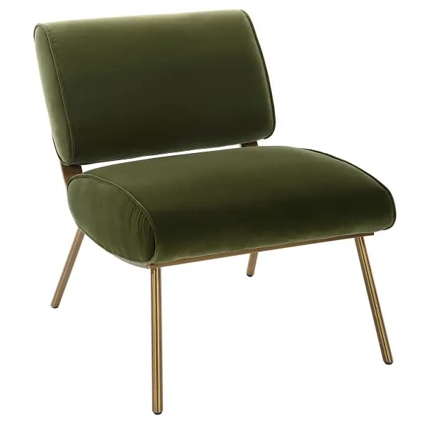 Bold Mid-century Style Is Elevated With The Dramatic Back Of The Knoll Accent Chair. Crafted From Stainless Steel In Brushed Brass With Button Accents. Upholstered In A Smooth Olive Green Polyester Velvet. Collection: Knoll Finish: Brushed Brass Width: 23.50" Height: 29.50" Length: 28.20" Weight: 31.00 lb Material: Stainless Steel, Fabric, Foam, Wood Country of Origin: China Safety Rating: Indoor Only