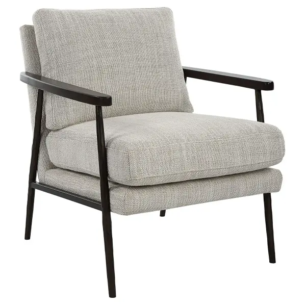 A Modern Mix Of Materials With Hints Of Masculinity, This Accent Chair Features A Textured Cast Iron Frame In Dark Bronze With Dark Walnut Finished Solid Oak Arms. Tailored In A Neutral Polyester Weave In Ivory And Beige Tones. Collection: Sebastian Finish: Dark Bronze Width: 26.00" Height: 33.00" Length: 33.00" Weight: 51.00 lb Material: Iron, Oak, Fabric, Foam, Down, Plywood Country of Origin: China Safety Rating: Indoor Only
