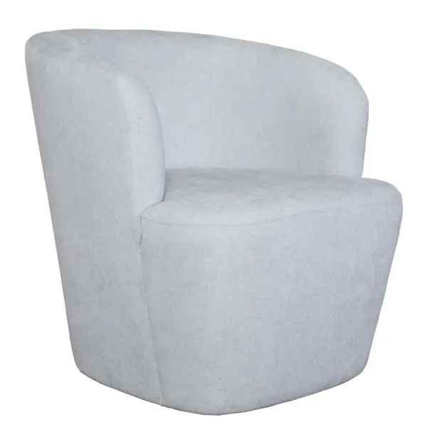 An Airy And Inviting Barrel Style Swivel Chair, Tailored In A Finely Textured, Cleanable Polyester With Exceptional Durability In Light Cloud Blue. Rests Atop A Solid Wood Swivel Base In Matte Black. Collection: Mist Designer: Matthew Williams Finish: Solid Wood Width: 29.00" Height: 30.50" Length: 30.25" Weight: 55.25 lb Material: Rubber Wood, Plywood, Fabric, Foam, Hardware Country of Origin: China Safety Rating: Indoor Only