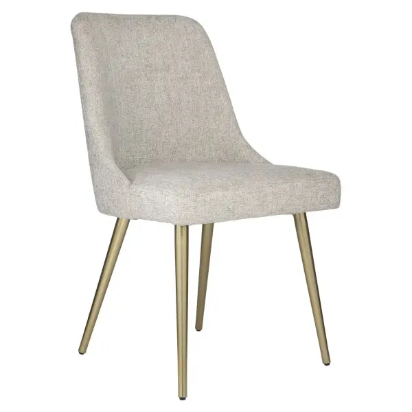 Gently Sloped Modern Lines Paired With Tapered Metal Legs In Brushed Gold. Upholstered In A Heathered Taupe Polyester Fabric. Collection: Bramwell Designer: Matthew Williams Finish: Brushed Gold Width: 21.00" Height: 34.00" Length: 22.50" Weight: 21.56 lb Material: Metal, Plywood, Foam, Fabric Country of Origin: Vietnam Safety Rating: Indoor Only