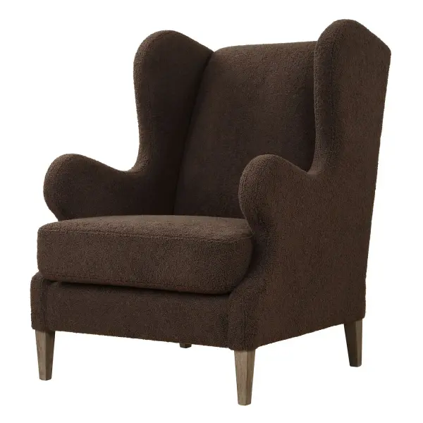 A Classic Wingback Chair With A Modern Twist. Dramatic Curved Lines Are Accentuated By The Rich Chocolate Faux Shearling. Resting On Solid Wood Tapered Legs Finished In Weathered Light Walnut. Collection: Serpentine Designer: Matthew Williams Finish: Weathered Light Walnut Width: 29.50" Height: 40.00" Length: 34.50" Weight: 44.00 lb Material: Rubber Wood, Metal, Plyfoam, Fabric Country of Origin: China Safety Rating: Indoor Only