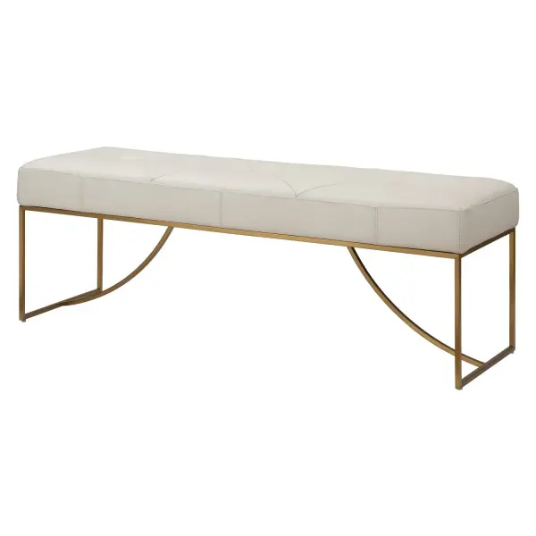 Swale Diamond-Tufted Leather Bench in Brushed Brass