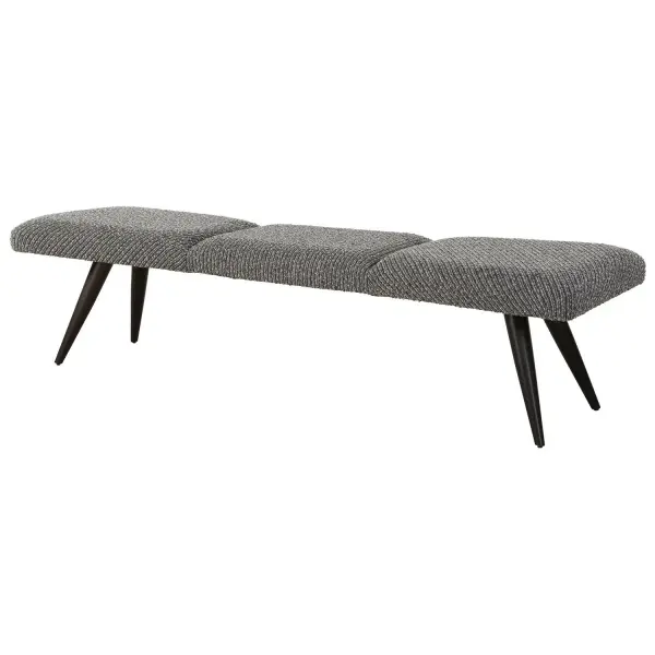 A Classic Bowtie Shape Is Accentuated By The Directional Stripes Of The Polyester Boucle Fabric In Charcoal And Slate Gray Tones. Paired With Tapered Metal Legs In Bronze. Collection: Bowtie Designer: Matthew Williams Finish: Bronze Width: 72.50" Height: 18.00" Length: 20.00" Weight: 51.00 lb Material: Metal, Hardwood, Plywood, Foam, Fabric, Hardware Country of Origin: China Safety Rating: Indoor Only