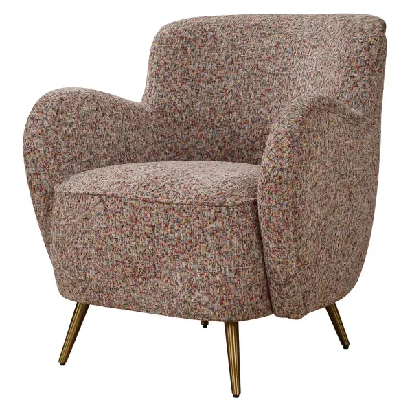 Destined To Be The Jewel Of Any Room, With Retro Curves In A Stunning Textured Chenille In Autumnal Confetti Tones. Paired With Brushed Brass Stainless Steel Tapered Legs. Collection: Gemstone Finish: Brushed Brass Width: 29.00" Height: 30.00" Length: 29.00" Weight: 39.80 lb Material: Plywood, Foam, Fabric, Stainless Steel Country of Origin: China Safety Rating: Indoor Only