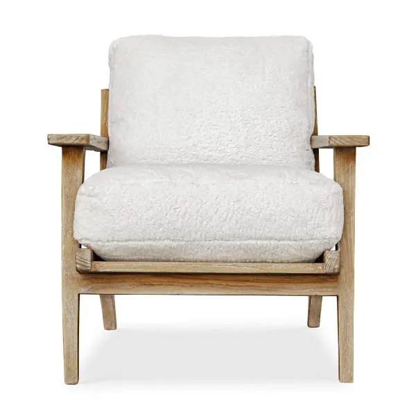 Relax In The Laid Back Lounge Chair, Solidly Constructed From Mindi Wood In A Natural Finish. Plush Cushions Are Upholstered In An Ultra Soft, White Faux Sheepskin Fabric. Seat Height Is 20". Collection: Laid Back Designer: Matthew Williams Finish: Natural Width: 29.60" Height: 27.25" Length: 34.25" Weight: 35.20 lb Material: Mindi Wood And Fabric Bopep Country of Origin: Indonesia Safety Rating: Indoor Only